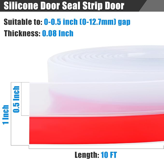 Draft Seal Tape for Doors and Windows 1 in x 10 Ft Silicone Weather Stripping Extra Thick 2mm Door Seal Strip with Strong Adhesive Draft Insulation Stopper Side Seal - Clear