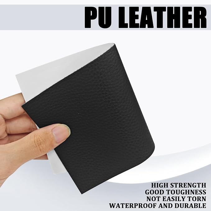 2 PCS 8 x 4 Inch PU Leather Patch for Car Seat Repair, Self-Adhesive Waterproof Vinyl Scratch Repair Kit, Breathable Leather Patches for Furniture, Car Upholstery, Couch, Sofa, Chair (Black)