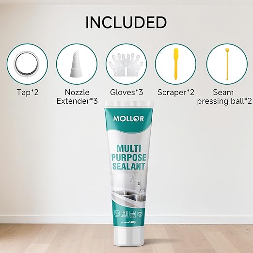 White Silicone Caulk for Bathroom & Kitchen, 5.29oz Waterproof Silicone Sealant for Shower, Countertops, Easy to Use with Tool, Stronger Adhesion, Shrink & Crack Proof (3Pack White)