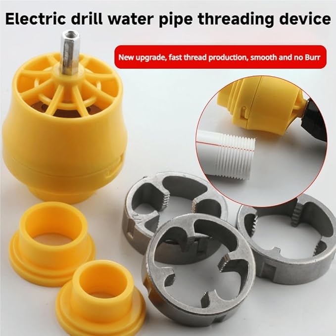 Electric Drill Compatible Pvc Pipe Threader Kit, Pvc Pipe Threader, Pipe Thread Maker Tool For Cutting Pipe Threader with 3 Dies, Plastic Tap Die Set, 1/2", 3/4", 1" (Internal+ External)