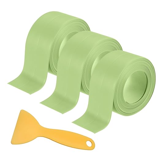 3 Rolls Caulk Tape Self Adhesive Caulk Strip Waterproof,Green Caulking Sealant Trim for Bathroom, Caulk Sealing Strip for Toilet Sink Edge Protector with Sealing Tool (10.5Ft x 1.5In)