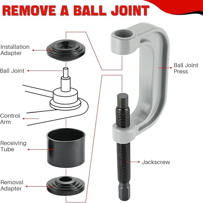 DASBET Ball Joint Removal Tool Kit | Ball Joint Press & U Joint Removal Kit Heavy Duty Ball Joint Press Fits Most 2WD and 4WD Cars Light Trucks 10PCS Ball Joint Service Tool Bushing Press Kit (Red)