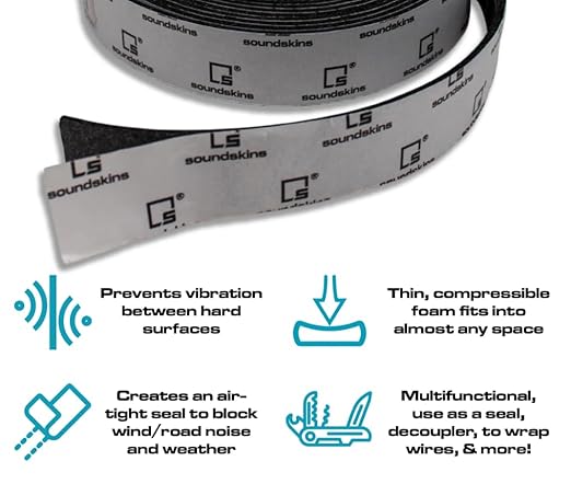 Soundskins Silent Insulation Strip Sound Deadening Closed Cell Acoustic Foam Tape SSK-Strip Rubber Closed Cell Foam (1" x 17 ft)