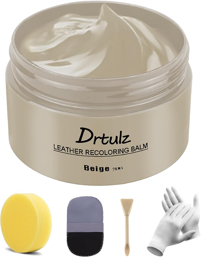 Leather Recoloring Balm, Leather Color Restorer Conditioner, Leather Restorer for Couches Paint, Leather Scratch Remover, Scratch Leather Faded Repair Kits for Vinyl Furniture (Beige, 75ML)
