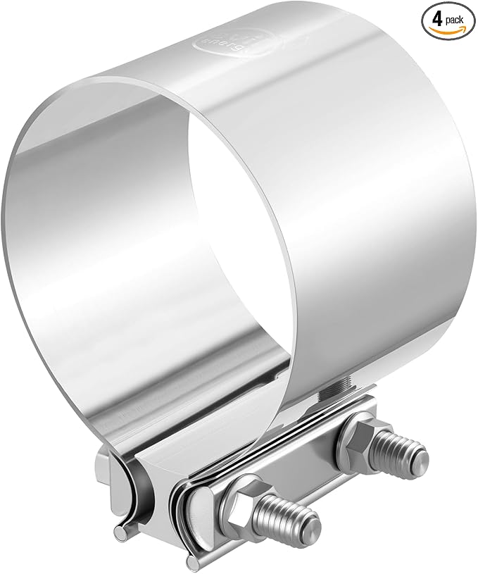 EVIL ENERGY 4.0 Inch Exhaust Clamp, Butt Joint Band Clamp Sleeve Coupler Stainless Steel for Pipes, Mufflers, Catalytic Converters 4PCS