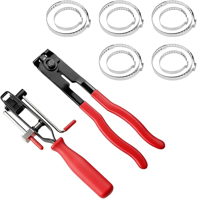 Car CV Joint Boot Clamp Pliers Kit, Carbon Steel Vehicle Joint Ear Clamp Banding Tool with Adjustable CV Boot Band Clamps, Automotive Repair Tool, Universal for SUV Automobile Truck (Red)