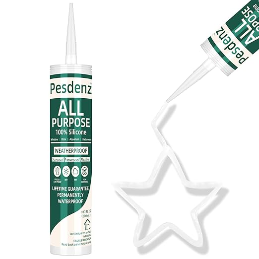Clear Universal Silicone Caulk, 100% Silicone Sealant Outdoor Waterproof, Flexible Cartridge Adhesive Caulking for Aquarium RV Roof Window Door Kitchen Bathroom Bathtub Shower Seal, 10.1 Oz, 1 Pack