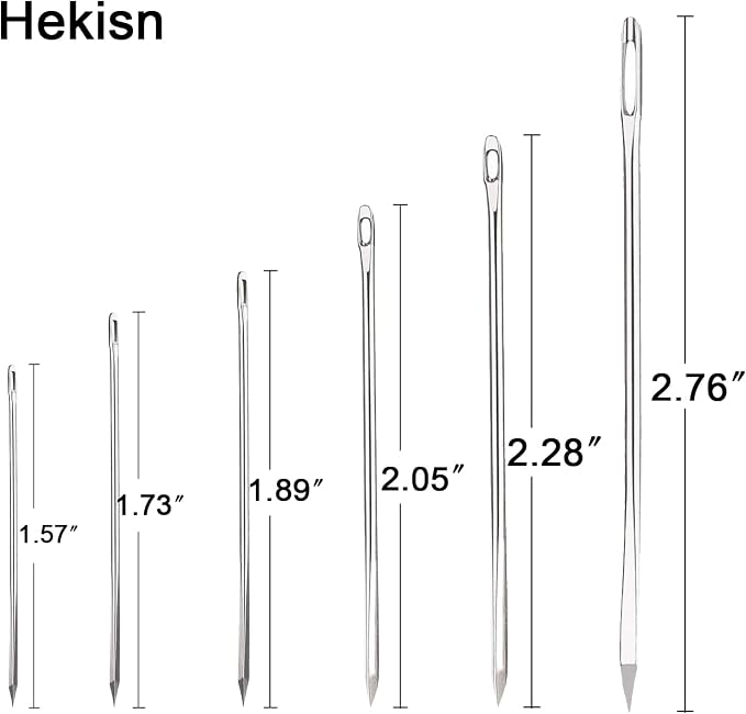 Hekisn Professional Large-Eye Triangle Leather Needles with Threaders for Hand Sewing Repair Stitching Projects (1.83 * 70/1.6 * 58/1.25 * 52/1.02 * 48/0.95 * 46/0.76 * 40mm)
