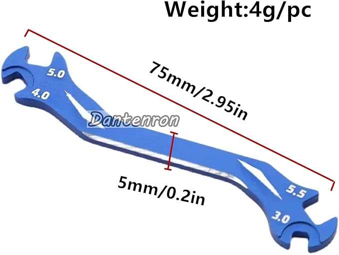 RC Multi-Function Wrench Turnbuckle Nut Ball Joint Remover 3mm 4mm 5mm 5.5mm Universal Repair Tool Aluminum Alloy for 1/10 1/8 1/24 Crawler Truck Off Road Car Boat Drone Airplane (Blue)