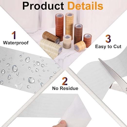 PATIKIL Wood Grain Tape 2" x 32 ft, Self-Adhesive Wood Texture Repair Tape Realistic Wooden Effect Patch for Furniture Cabinets Floor Walls, White Wood Grain
