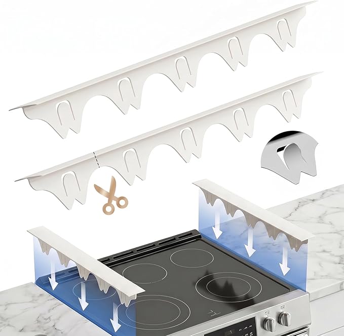 Silicone Stove Gap Covers with Stainless Steel, Oven Gap Filler Seals Gaps Between Stovetop and Counter, Stove Gap Guards Range Trim Kit, Easy to Clean Stove Gap Guard (Beige 2 Pack,25")
