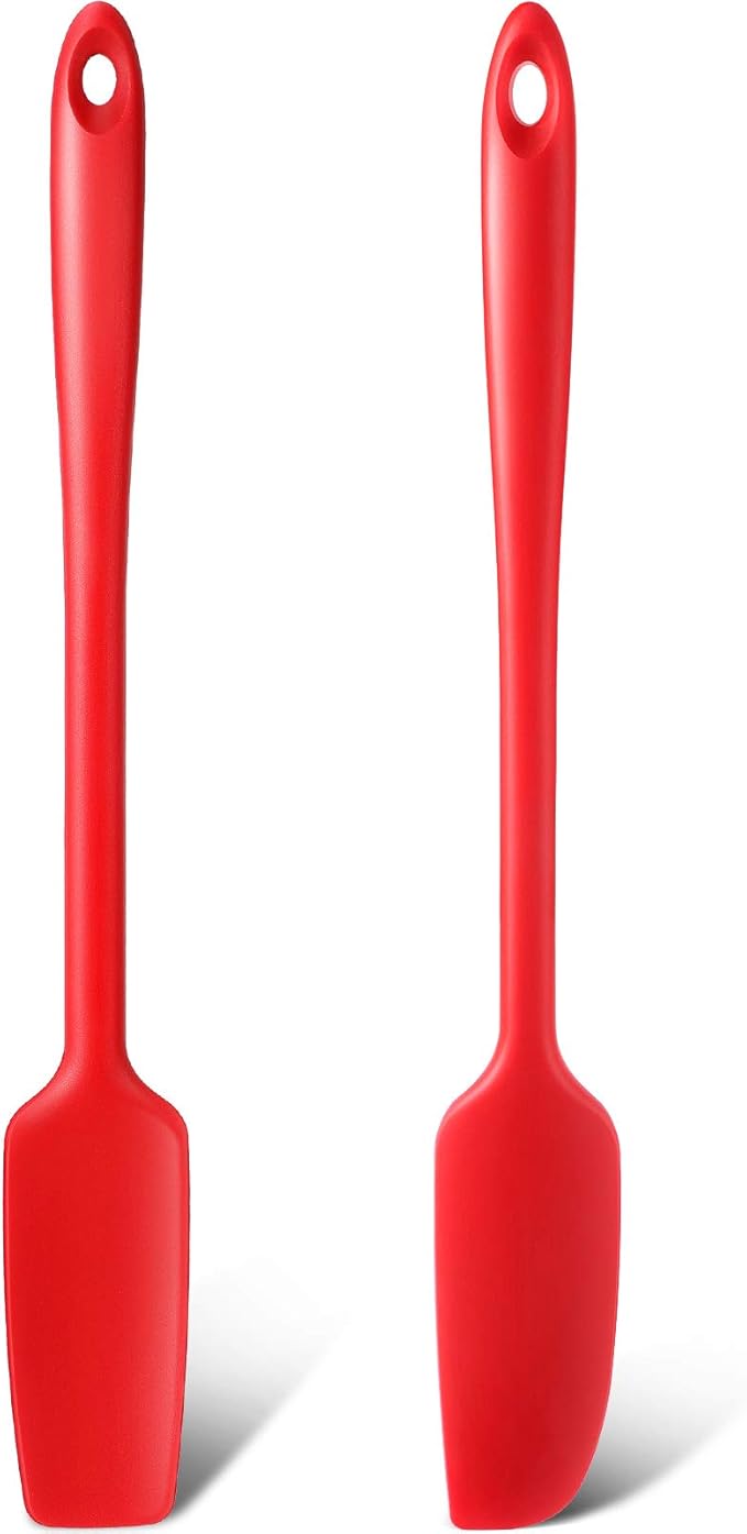 Patelai 2 Pieces Long Handle Small Rubber Spatula Mini Silicone Jar Spatula Non-stick Rubber Scraper 11 Inch Silicone Scraper for Jars, Smoothies, Blenders Cooking Baking Stirring Mixing Tools(Red)