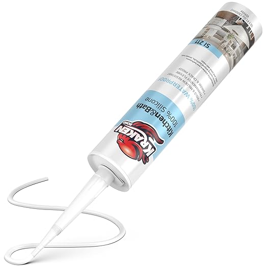 Kraken Bond Premium Kitchen and Bathroom Silicone Caulk White - (1x10.1 fl.oz) RTV White Caulking Silicone Waterproof for Kitchen, Bathroom, Shower, Sink, Anti Shrink 100% Silicone Caulking | 1 Pack