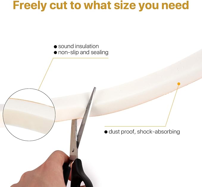Foam Weather Stripping-2 Rolls,1/2 Inch Wide X 1/16 Inch Thick Total 26 Feet Long, Foam weatherstrip with Adhesive for Door Insulation(13ft x 2 Rolls)