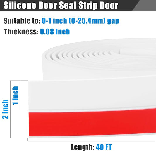 Draft Seal Tape for Doors and Windows 2 in x 40 Ft Silicone Weather Stripping Extra Thick 2mm Door Seal Strip with Strong Adhesive Draft Insulation Stopper Side Seal - White