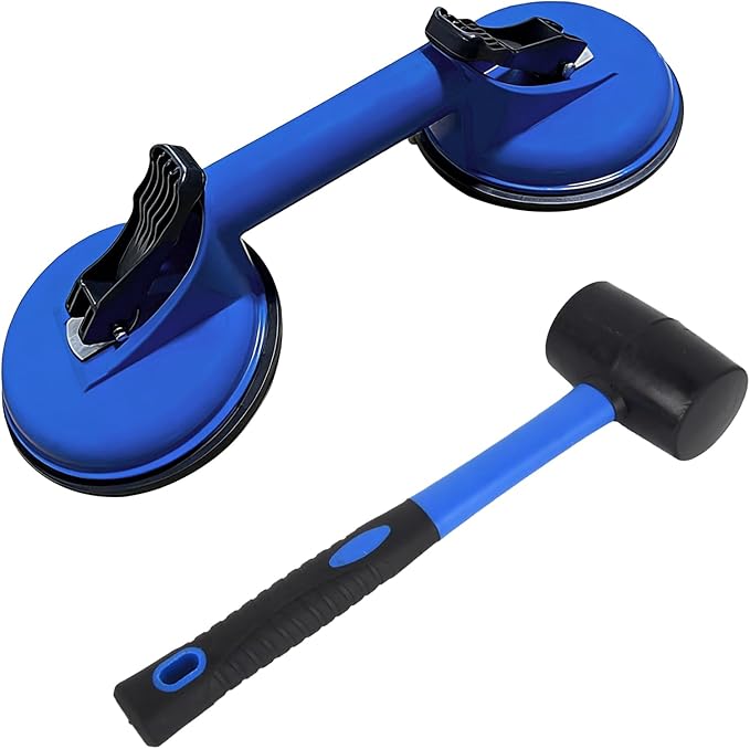 Floor Gap Fixer Tool for Laminate Floor Gap Repair,Floor Repair Kit with Suction Cup and Mallet,Perfect for Floor Gap Closing Repair Tool,Not Suitable for Scraped Surface Floor（Double disc blue）