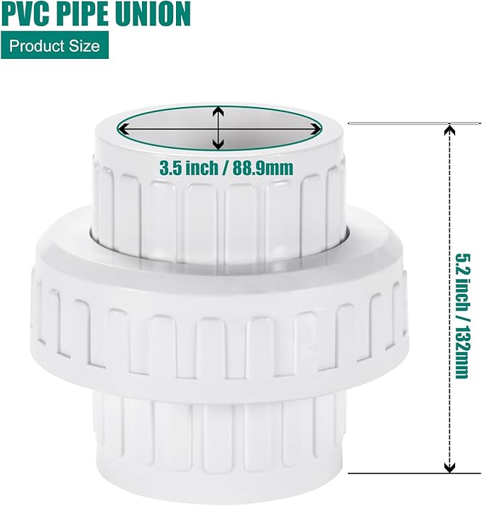 PVC Union Coupling Pipe Fitting, Slip Union Schedule 40, Adapter(Socket x Socket), Built-in EPDM O-Ring, White (1 Pack)