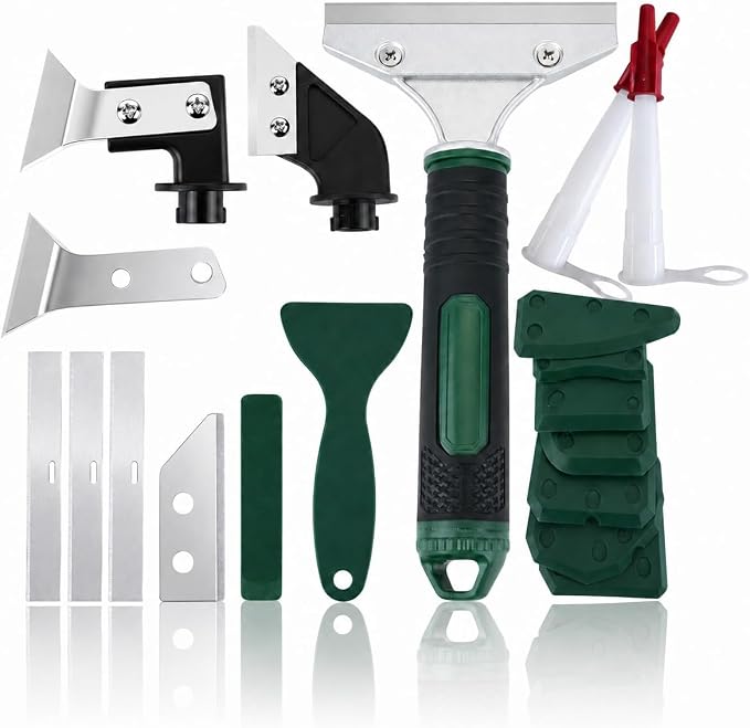 6-in-1 Caulking Tool & Caulk Remover Kit with Dual-End Multi-Function Handle – Grout Scraper, Silicone & Acrylic Sealant Remover for Bathroom, Kitchen & Tile Sealing.