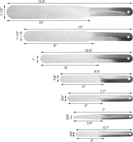 7-Piece Caulking Spatula Tool Set, Stainless Steel Caulk Finishing Tools with Curved Streamline Spatulas, Tip Widths from 3/8” to 1-1/2” for Sealing, Smoothing, and Adhesive Work