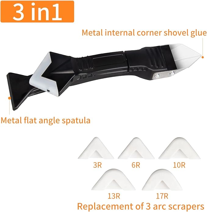Silicone Caulking Tool, 3 in 1 Silicone Remover Multi Tool, Glazing Compound Finishing Tool, Caulk Remover Tool, for Bathroom,Kitchen,Floor,Window,Sink Joint,Frames Seal(3 sets)