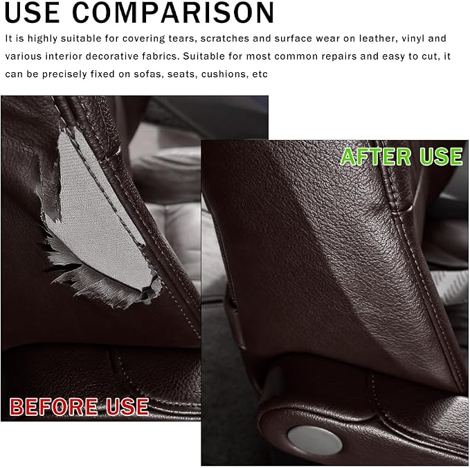 2PCS Vinyl and Leather Repair Kit, Leather Car Seat Repair Kit, 4 x 8 Inch Self Adhesive Waterproof Automotive Seat Patch, Car Fabric Sofa Vinyl Tape for Vehicles, Couches, Furniture (Brown)