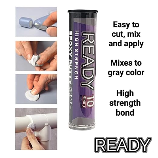 Ready High Strength Premium Epoxy Putty, 10 Minute Quick Set, High Temperature, Metal, Glass, Wood, Plastic, Ceramic, Stone, Tile, Concrete, Fast Bond, Powerful Adhesive