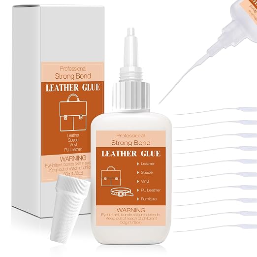 50g Leather Glue Adhesive, Permanent Washable Clear Special Fabric Glue Strong Bonding Clear Super Glue for Leather, Shoes, Wallets, Furniture
