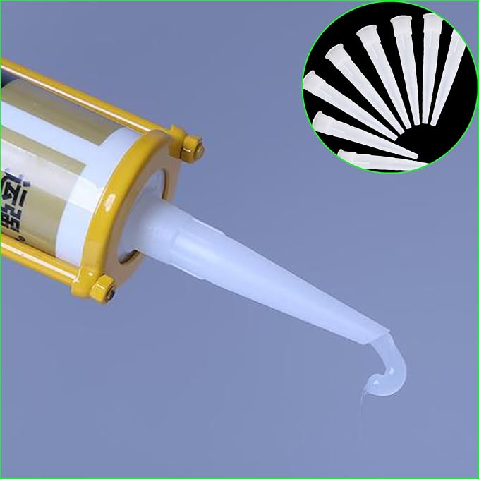 50pcs Plastic Caulk Nozzles,Caulking Gun extender Caulk Nozzle Tip Tool for Sausage Caulking Gun, Caulk Nozzles Applicator, Easy To Use（White）