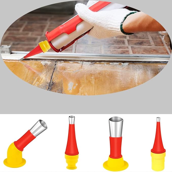 27 Pcs Caulking Finisher Kit, Reusable Caulking Nozzle Coating 15 Caulking Nozzle Applicators Caulking Tool Kit with 8 Connector Caulking Guns and 4 Grout Scraper for Bathroom Doors Windows