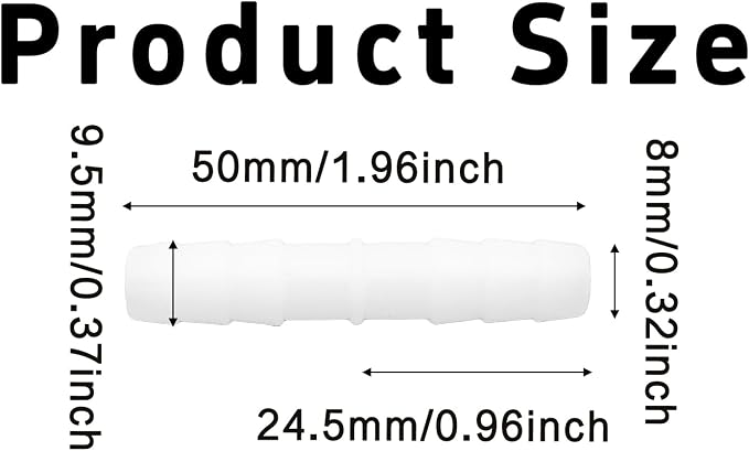 12Pcs 5/16" x 5/16" Plastic Hose Barb Fittings, Barbed Splicer Mender Joint Adapter Union Connectors for Aquarium, Household, Fuel, Gas, Liquid, Air Hose Repair