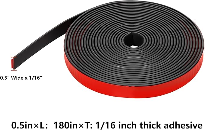 Adhesive Solid Rubber Strips - 1/2" Wide x 1/16" Thick x 180" Long, Black Neoprene Rubber Gasket Strip Roll for DIY Seal, Weather Striping,Liner,Cushion & Craft