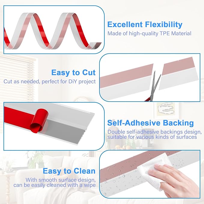 36FT Weather Stripping Door Seal - 1" Silicone Door Draft Seal Tape for Gaps Under Door Weatherstripping Sweep Stopper for Bottom of Shower Door/Sliding Glass Door
