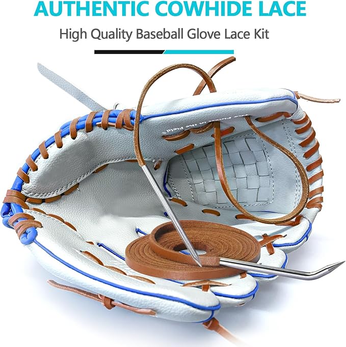 Baseball Glove Lace, Mitt Lace Repair Kit Softball 2 Leather Laces and 2 Lacing Needles for Catcher's Glove