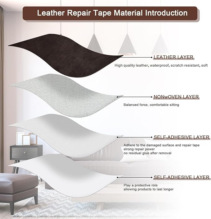 JDLUGH Sofa Leather Repair Patch Tape, Large Self Adhesive Couch, Car Seat, Office Chair, Leather Furniture, Vinyl Repair Patch Kit for Furniture (15x60 Inch, Dark Brown)