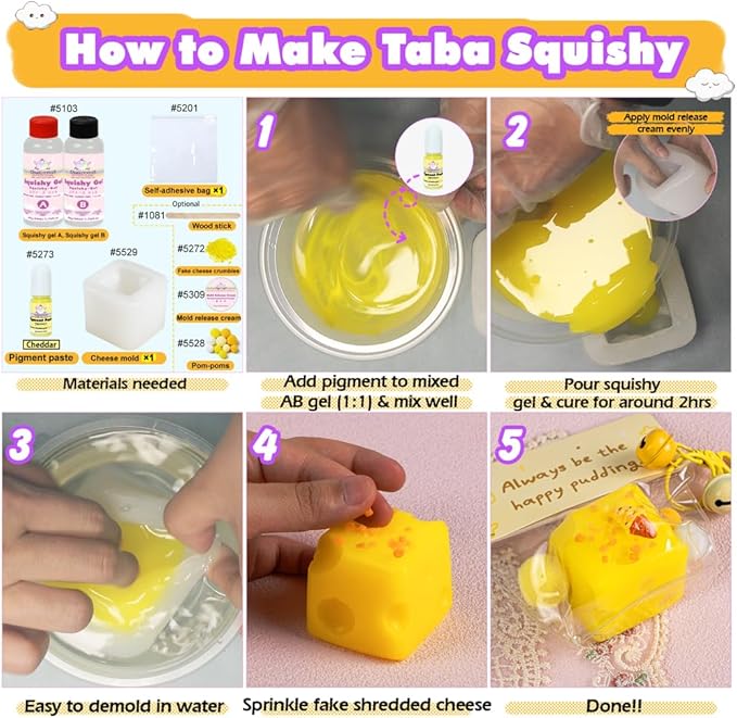 Taba Squishy Maker Squeeze Cheese Cube Silicone Gel Mold Kits Pack