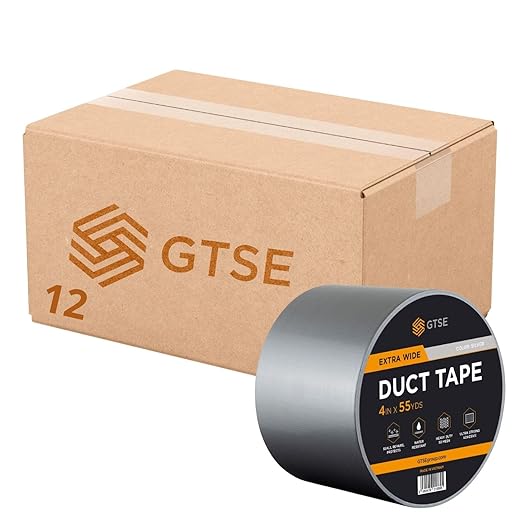 GTSE Wide Duct Tape, Silver, 4 Inches x 55 Yards (164 ft), Heavy Duty, Waterproof Repair Tape for Indoor or Outdoor Use, 12 Rolls