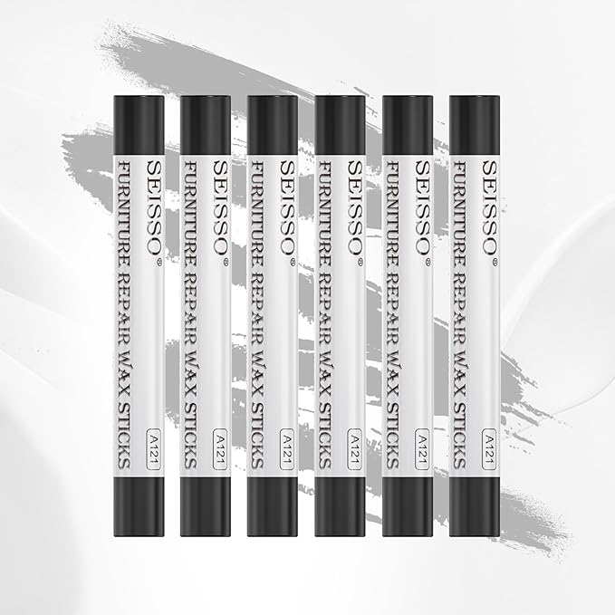 SEISSO Furniture Repair Crayon, 6 PCS Wood Filler Sticks, Scratch Repair Wax, Furniture Marking Repair for Scratch, Cracks, Hole, Table, Cabinets, Laminate Wood Floor, Guitar, Instrument, Black