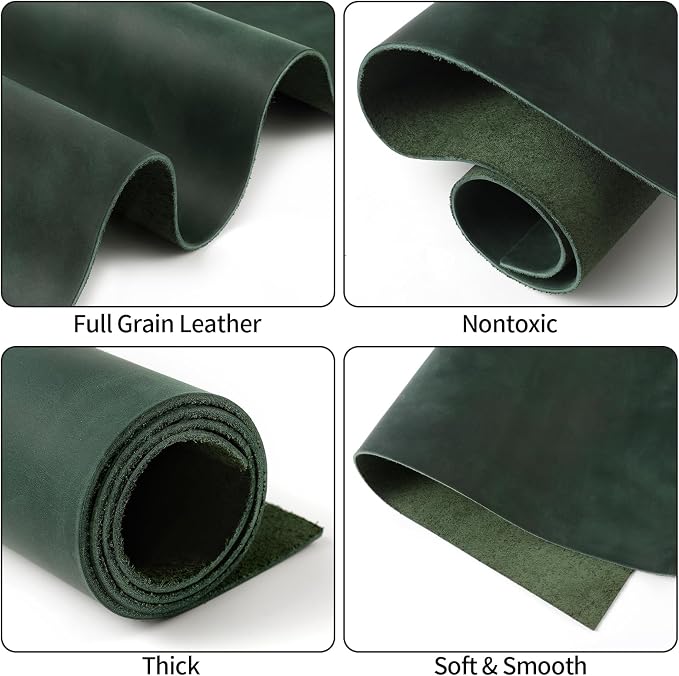 RingSun 12''X12'' Green Leather Sheets for Crafts (4mm), Full Grain Leather Tooling Leather