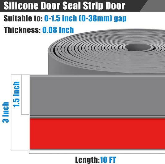 Draft Seal Tape for Doors and Windows 3 in x 10 Ft Silicone Weather Stripping Extra Thick 2mm Door Seal Strip with Strong Adhesive Draft Insulation Stopper Side Seal - Gray