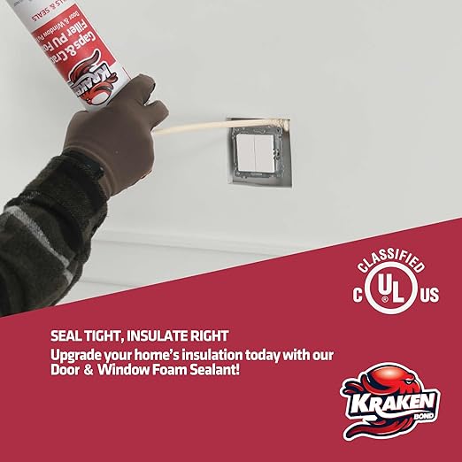 Kraken Bond Gaps & Cracks Expanding Foam Sealant - (1x12oz) High Expansion Polyurethane Spray Foam for Window & Door, Straw Use Waterproof High Yield Gap Filler - 1 Pack
