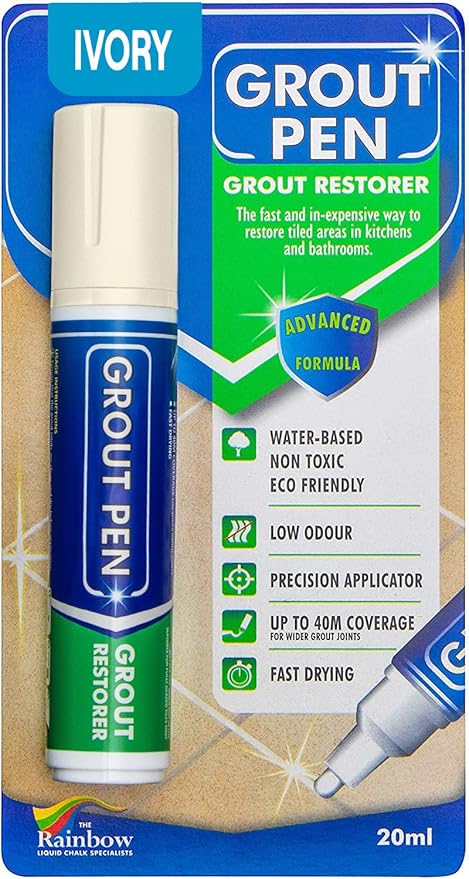Grout Pen Ivory Tile Paint Marker: Waterproof Grout Paint, Tile Grout Colorant and Sealer Pen - Ivory, Wide 15mm Tip (20mL)