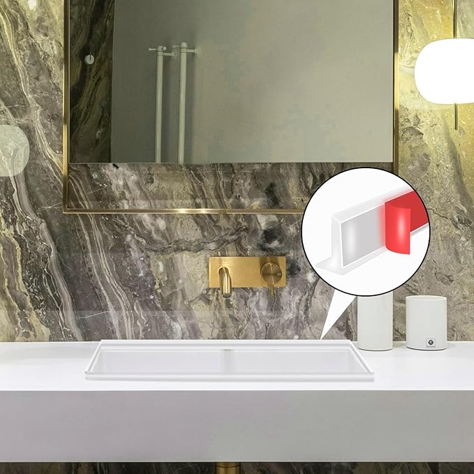 78 Inch Shower Threshold Water Dam, Silicone Barrier Shower Door Bottom Seal Strip, Self Adhesive Waterproof Barrier, for Kitchen Countertop Sink, Cooktop, Bathroom（Semitransparent）