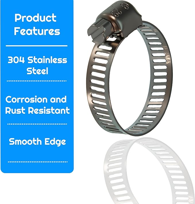 20PCS Hose Clamp Set - 3/4''–1-1/8'' 304 Stainless Steel Worm Gear Hose Clamps for Pipe, Intercooler, Plumbing, Tube and Fuel Line (20Pcs 3/4-1 1/8/19-29mm)