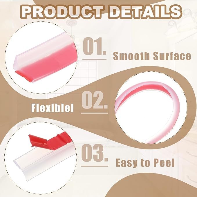 PATIKIL 39 Inch Collapsible Shower Threshold Water Dam Guard, Shower Stopper Barrier Self Adhesive Sink Splash Guard for Frameless Shower Door Bottom, Clear (0.8"Wx0.5"T)