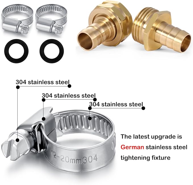 SIGURANTA Garden Hose Repair Connector with Clamps Hose End Repair Kit,5/8" Barb Garden Hose Fittings Male and Female brass garden hose ends (5/8"Barb-2 Set)
