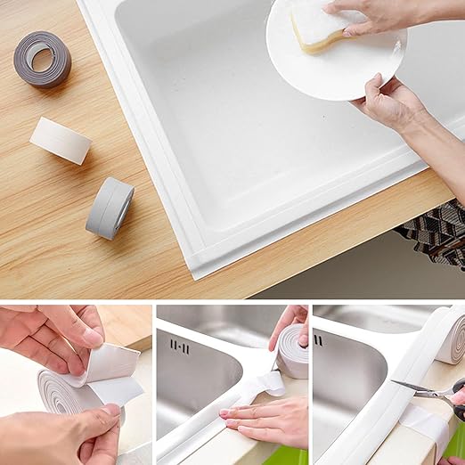 3 Rolls Caulk Tape Self Adhesive Caulk Strip Waterproof,White Caulking Sealant Trim for Bathroom, Caulk Sealing Strip for Toilet Sink Edge Protector with Sealing Tool (10.5Ft x 1.5In)