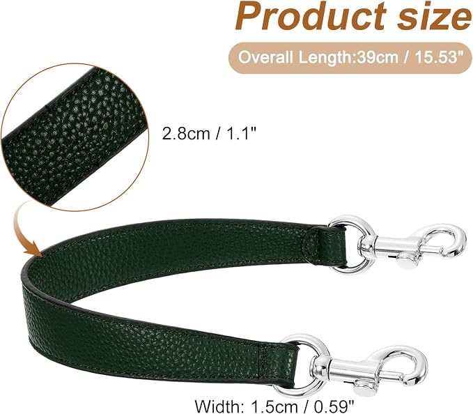 uxcell 14.17 Inch PU Leather Short Bag Strap with Clasp, Purse Handles Handbags Replacement Straps for Clutch Bag Underarm Bags, Dark Green, Silver Buckle