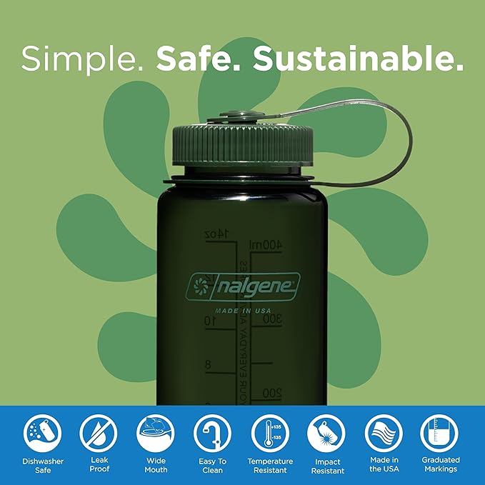 Nalgene Sustain Tritan BPA-Free Water Bottle Made with Material Derived from 50% Plastic Waste (using ISCC certified mass balance), 16 OZ, Wide Mouth, Jade (Pack of 6)