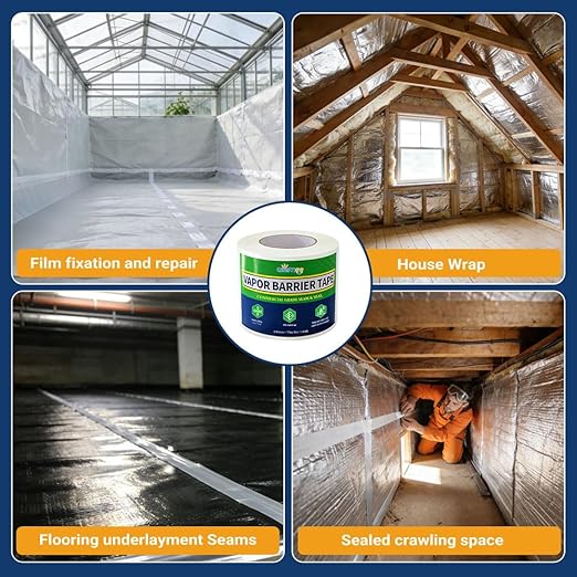 Vapor Barrier Tape, 4 in x 180 ft, High-Adhesion Waterproof Seam Tape for Crawl Spaces and Moisture Barriers, White Polyethylene Tape for Sealing Underlayment, Insulation, and Plastic Liners