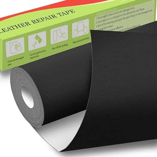 GEYYANG Leather Repair Patch, 16X79 inch Self Adhesive Leather Patches, Large Leather Repair Tape for Couches, Furniture, Car Seats, Cabinets, Wall, Handbags(Black - Fine Grained)